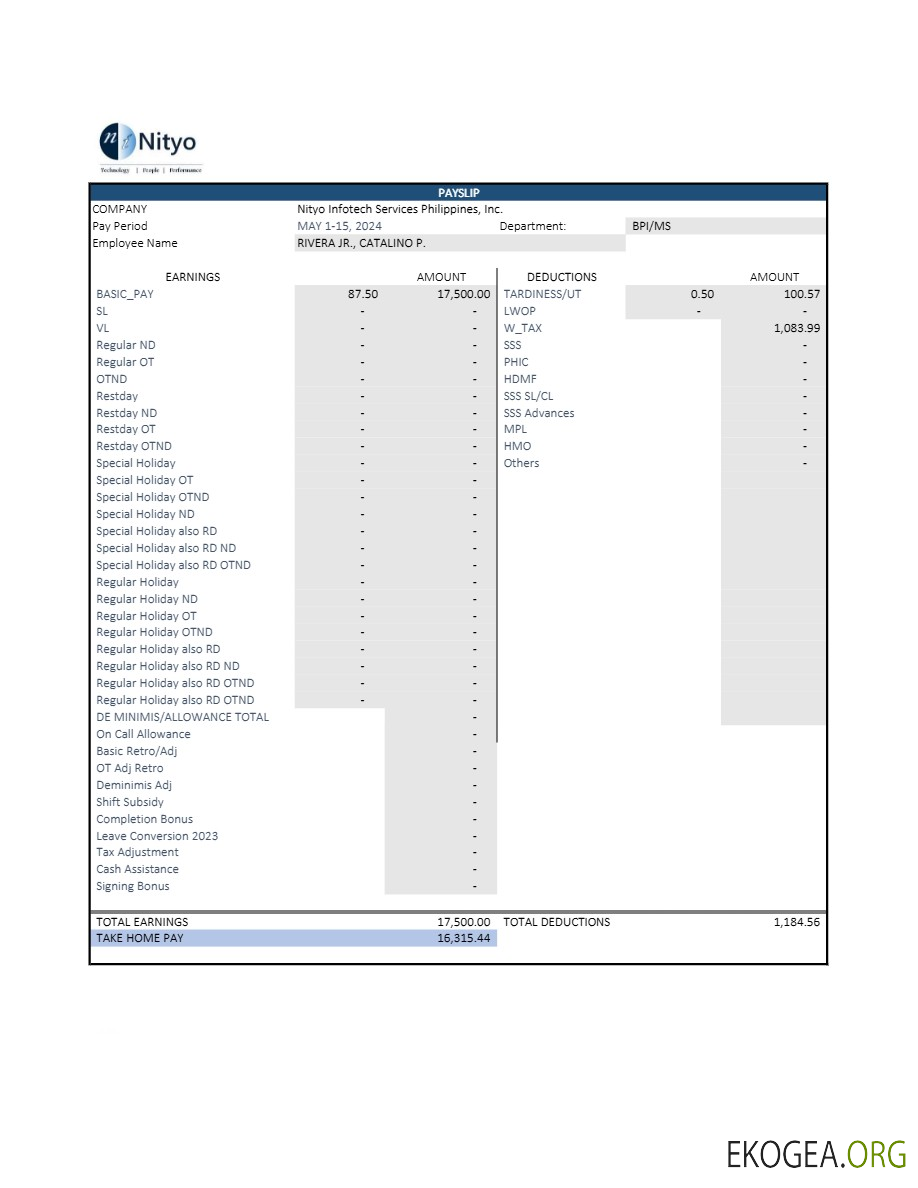 Modèle de fiche de paie de Nityo Infotech Services Philippines aux formats Word et PDF.pdf, 1
